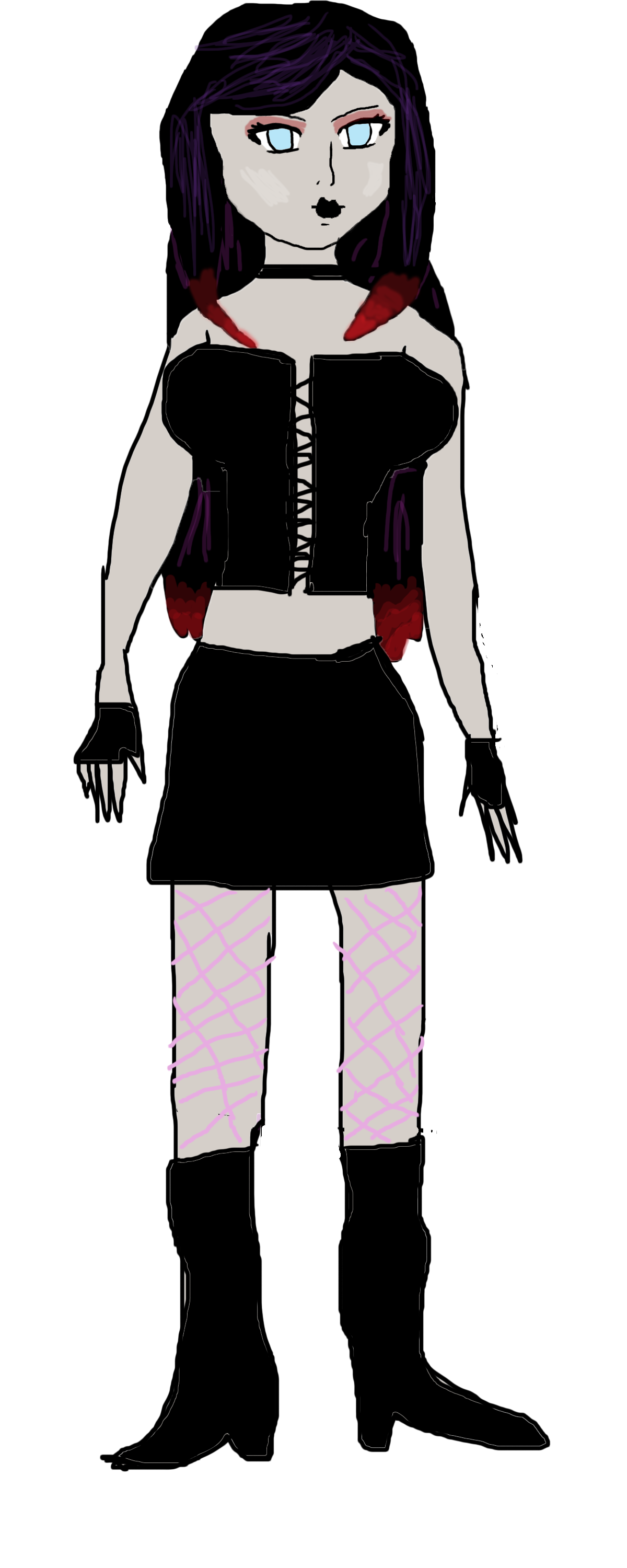 Ebony looking goffik in a corset and combat boots